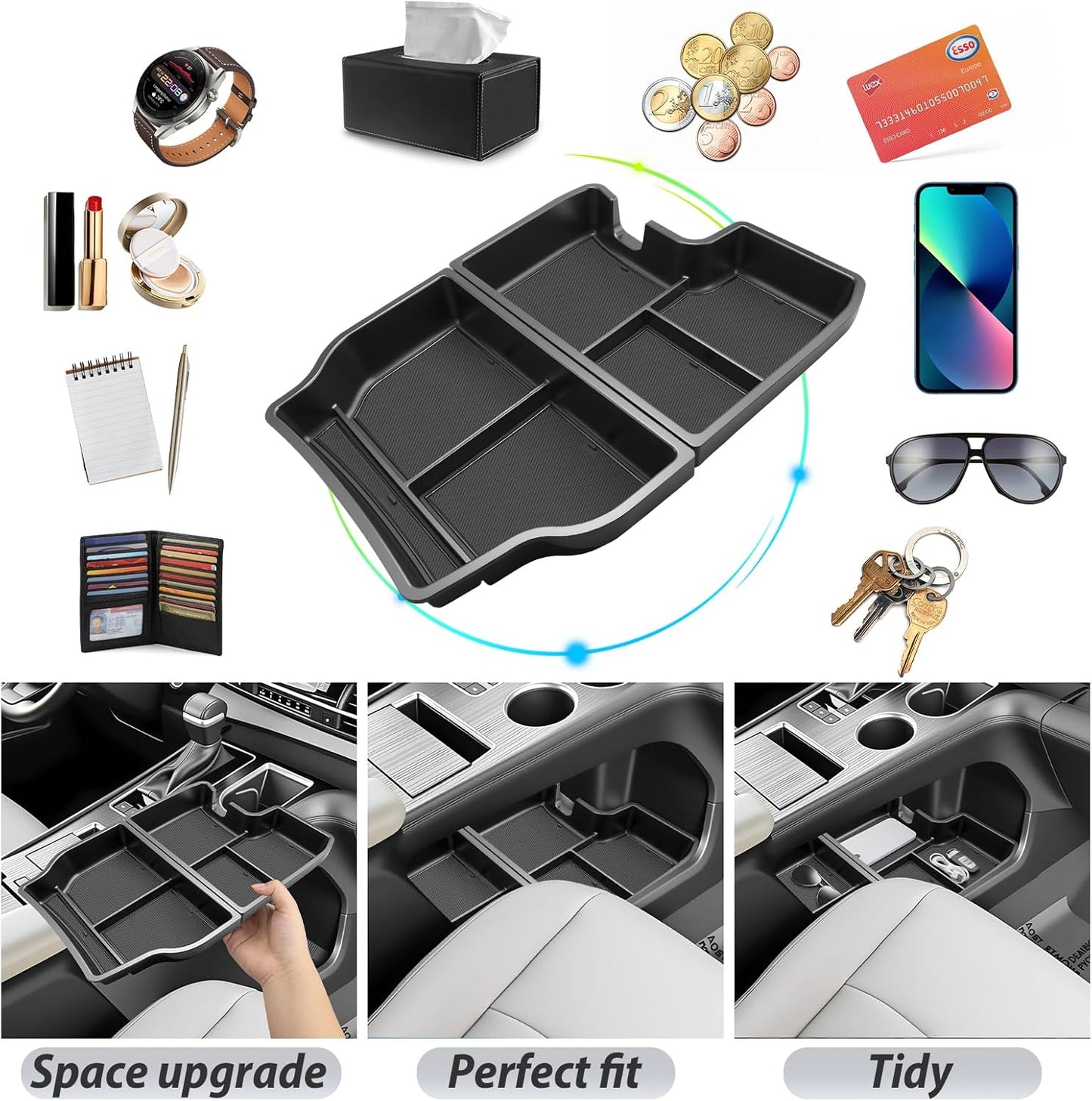 SKTU 2-Pack 2023 2024 2025 2026 Lexu s RX350 Center Console Organizer for 2023-2026 Lexu s RX350/RX450h/RX500h Console Tray 2023 2024 2025 2026 RX350 Accessories with Sunglasses Holder [Double Layers]