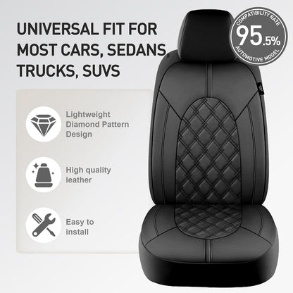 CAROMOP Luxury PU Leather Car Seat Covers Full Set-Waterproof Seat Protectors with Split Bench Seat Covers for Cars-Universal Cars Interior Covers for Sedans, SUVs, Pick-up Trucks(Gray/Gray Line)