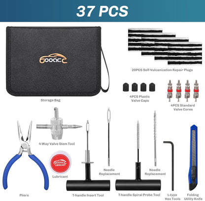GOOACC Tire Repair Kit - 106pcs Heavy Duty Tire Plug Kit Flat Tire Puncture Repair Kit for Car, Motorcycle, ATV, UTV, RV, Tractor, Trailer