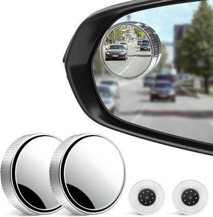 LivTee 2PCS Round Blind Spot Mirror, HD Glass and ABS Housing Convex Wide Angle Rearview Mirror with Adjustable Stick for Universal Car, Black