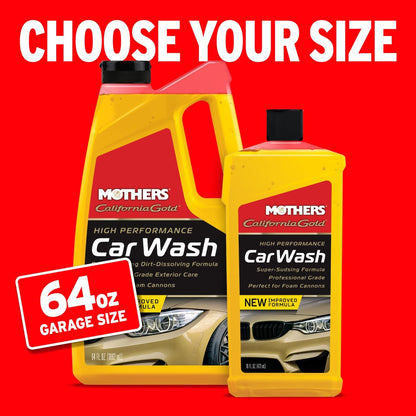 Mothers California Gold High Performance Car Wash, 64 oz. — pH Balanced, Eco-Friendly, Super-Sudsy, Foam Cannon, Safely Cleans Without Stripping Wax, Sealant or Coating, Removes Dirt & Grime (05664)