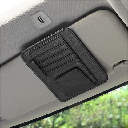 Augeny Car Sun Visor Organizer, Small Auto Visor Organizer and Storage, Registration and Document Holder, Vehicle Accessories for Sunglasses, Document, Card, Pen, Driver License (Black)