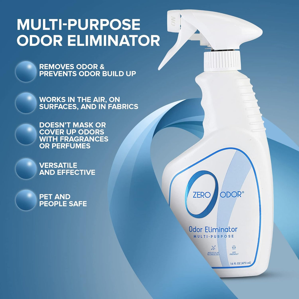 Zero Odor Multi-Purpose Odor Eliminator - Eliminate Air & Surface Odor – Patented Technology Best for Bathroom, Kitchen, Fabric, Closet- Smell Great Again, 8oz (Over 1000 Sprays)