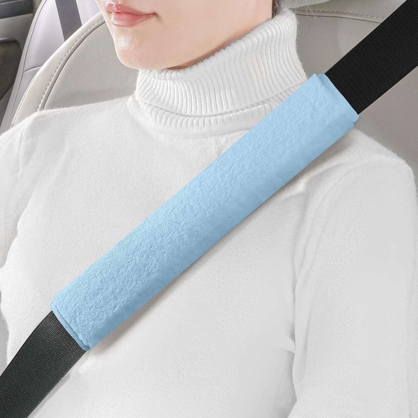 LACDL Extra Long Seatbelt Cover Super Soft Furry for Adults Kids Women & Men, Thick Plush Full Car Seat Belt Strap Cushion, Fluffy Shoulder Pad Protector, Auto Interior Accessories, 1pc, Black, 15.5in