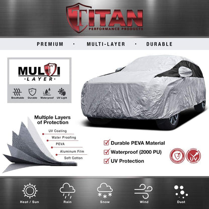 Titan Premium Multi-Layer PEVA Car Cover for Compact SUV 170-187". Waterproof, UV Protection, Anti-Scratch Protective Lining, Driver-Side Zippered Opening. Fits Rav4, Rogue, CR-V and More.