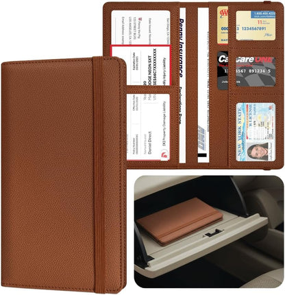 LINTRU Car Insurance and Registration Card Holder, Fits Folded Registration Papers, Double-Stitched Rigid Backing, Secure Elastic Closure, Vehicle Document Organizer, Car Accessories for Men & Women