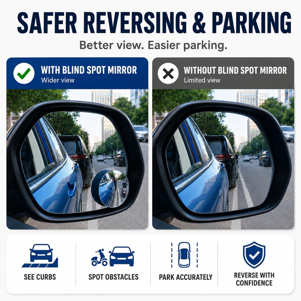 Frameless Car Blind Spot Mirror 2 Pack - Premium Convex HD Glass Round Side Blind Spot Mirrors with Wide Angle View, Eliminate Blind Zones & Parking Assistance for Safe Driving