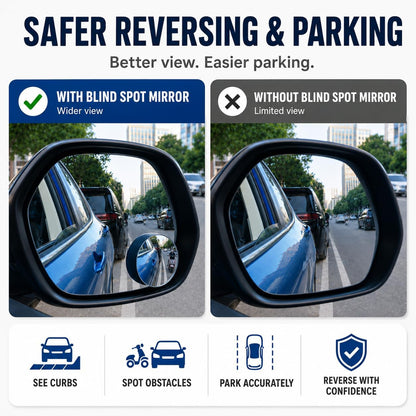 Frameless Car Blind Spot Mirror 2 Pack - Premium Convex HD Glass Round Side Blind Spot Mirrors with Wide Angle View, Eliminate Blind Zones & Parking Assistance for Safe Driving
