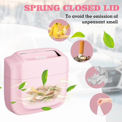 2 Packs Car Trash Can with Lid，Built-in Storage Garbage Bag，Leakproof Vehicle Trash，Car Accessories for Interior,Mini Garbage Bin for Automotive, Office, Kitchen,Bedroom，with 60pcs Trash Bags