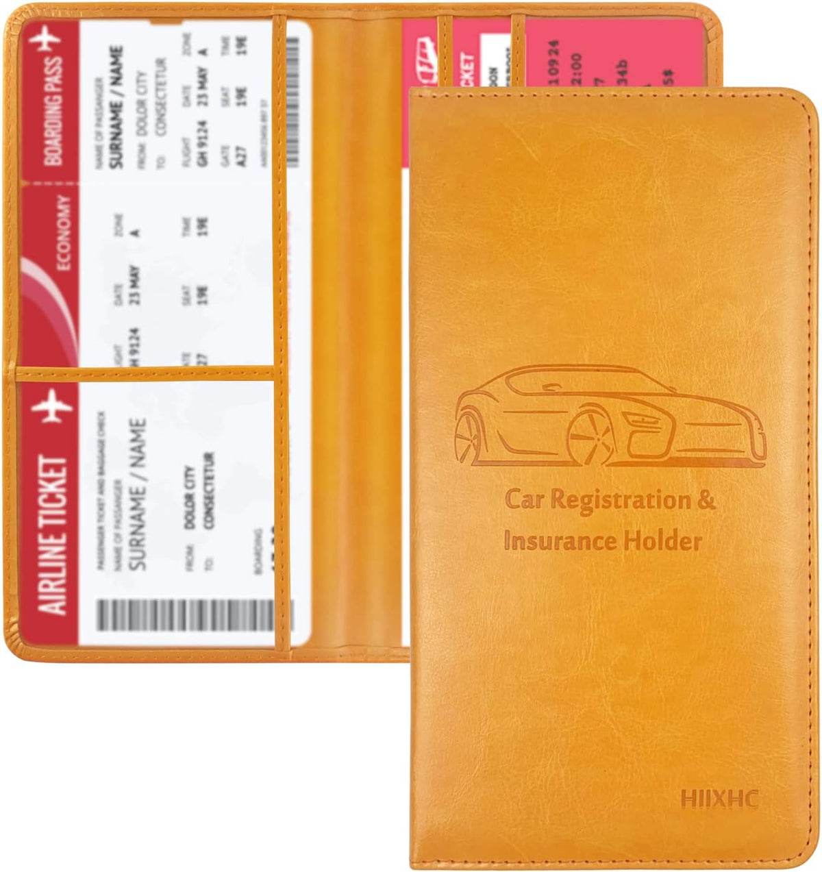 Car Registration and Insurance Card Holder - Leather Vehicle Glove Box Automobile Documents Paperwork Wallet Case Organizer for ID, Driver's License, Key, Cards - Car Accessories for Women&Men