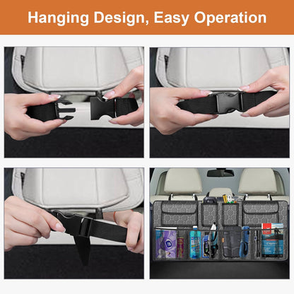 esouler Car Trunk Organizer, Super Capacity Backseat Car Organizer for SUV/Truck/MPV(42"*18"), Hanging Car Storage Organizer with 8 Pocekts, Car Accessories for Women and Men- Black