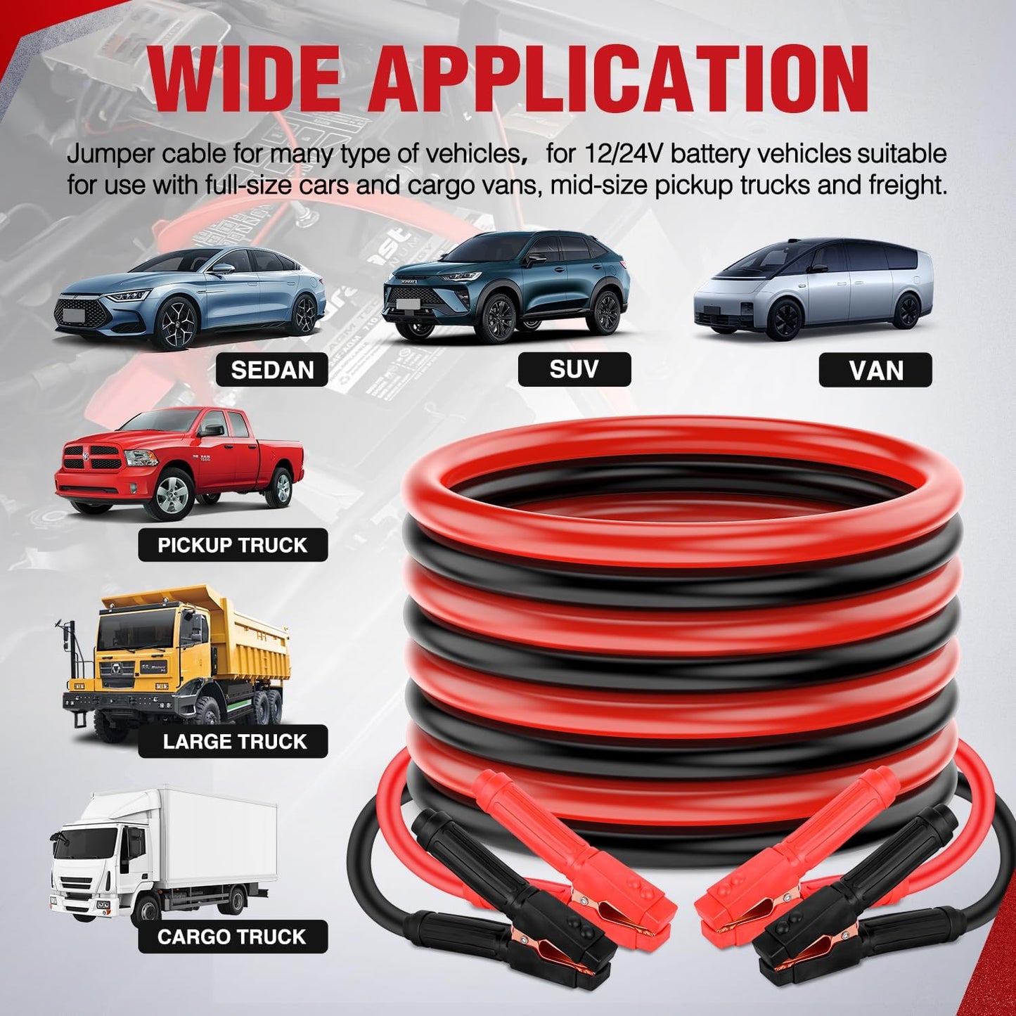 Nilight Jumper Cables for Car Battery 8 Gauge 12 FT Booster Cable Heavy Duty 250 A CCA with Carrying Bag Jump Start Emergency Kit Pickup Vans SUV Sedan Motorcycle