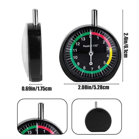 Tire Tread Depth Gauge, Professional Dial Type Tire Tread Depth Gauge with Color-Coded Zones for Car Truck Motorcycle & Bus, Accurate 1/32" Increments Reading