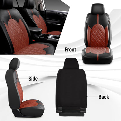 CAROMOP Luxury PU Leather Car Seat Covers Full Set-Waterproof Seat Protectors with Split Bench Seat Covers for Cars-Universal Cars Interior Covers for Sedans, SUVs, Pick-up Trucks(Gray/Gray Line)
