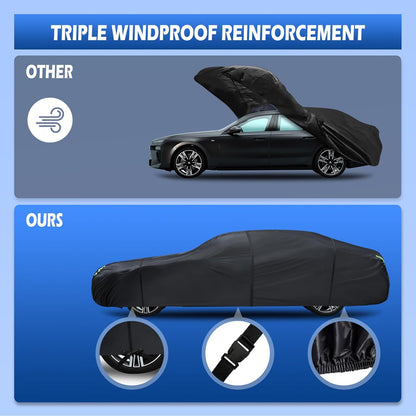 6 Layers Car Cover Waterproof All Weather for Automobiles, Size A3 with Zipper Cotton Fit for Toyota Camry, Honda Accord, Ford Mustang, Chevy Camaro/Malibu,Kia Optima/K5 (187-198 inch)