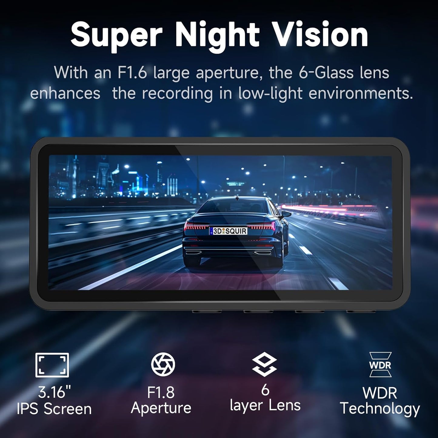 Ecomoment Dash Cam Front and Rear, 2.5K+1080P Car Camera with 32GB Card | WDR Night Vision, G-Sensor, 24H Parking Monitor, 3.16" IPS Screen, 170° Wide Angle, Supports up to 256GB Card