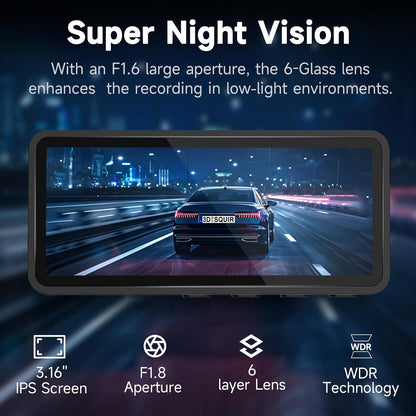 Ecomoment Dash Cam Front and Rear, 2.5K+1080P Car Camera with 32GB Card | WDR Night Vision, G-Sensor, 24H Parking Monitor, 3.16" IPS Screen, 170° Wide Angle, Supports up to 256GB Card