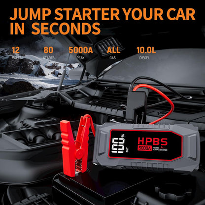 H50 Jump Starter - 5000A Jump Starter Battery Pack for Up to 10.0L Gas and 8.0L Diesel Engines, 12V Car Battery Jumper Starter Portable with 3.0" LCD Display, Jump Box