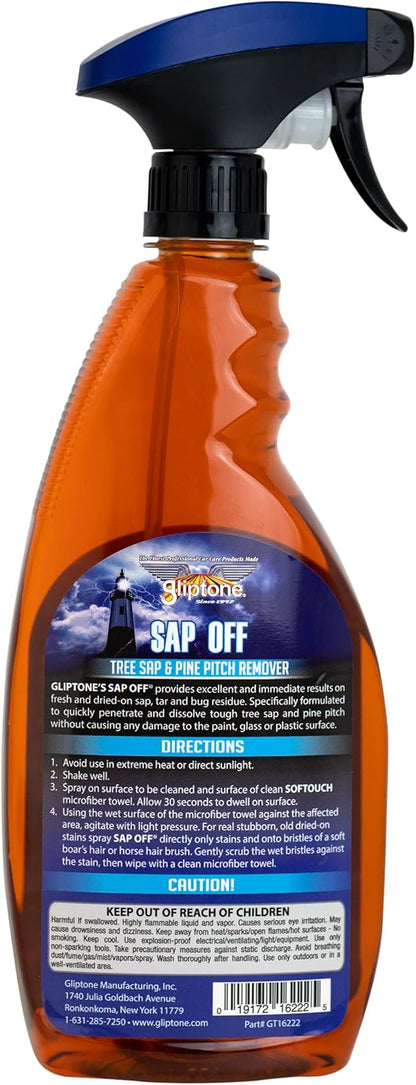 Gliptone Sap Off, Fast-Acting Sap, Pine Tar & Bug Remover Spray, 22 Fl Oz, Non-Abrasive Formula Safe for Paint, Glass & Plastic, Removes Dried-On Sap, Tar, and Bug Residue Quickly