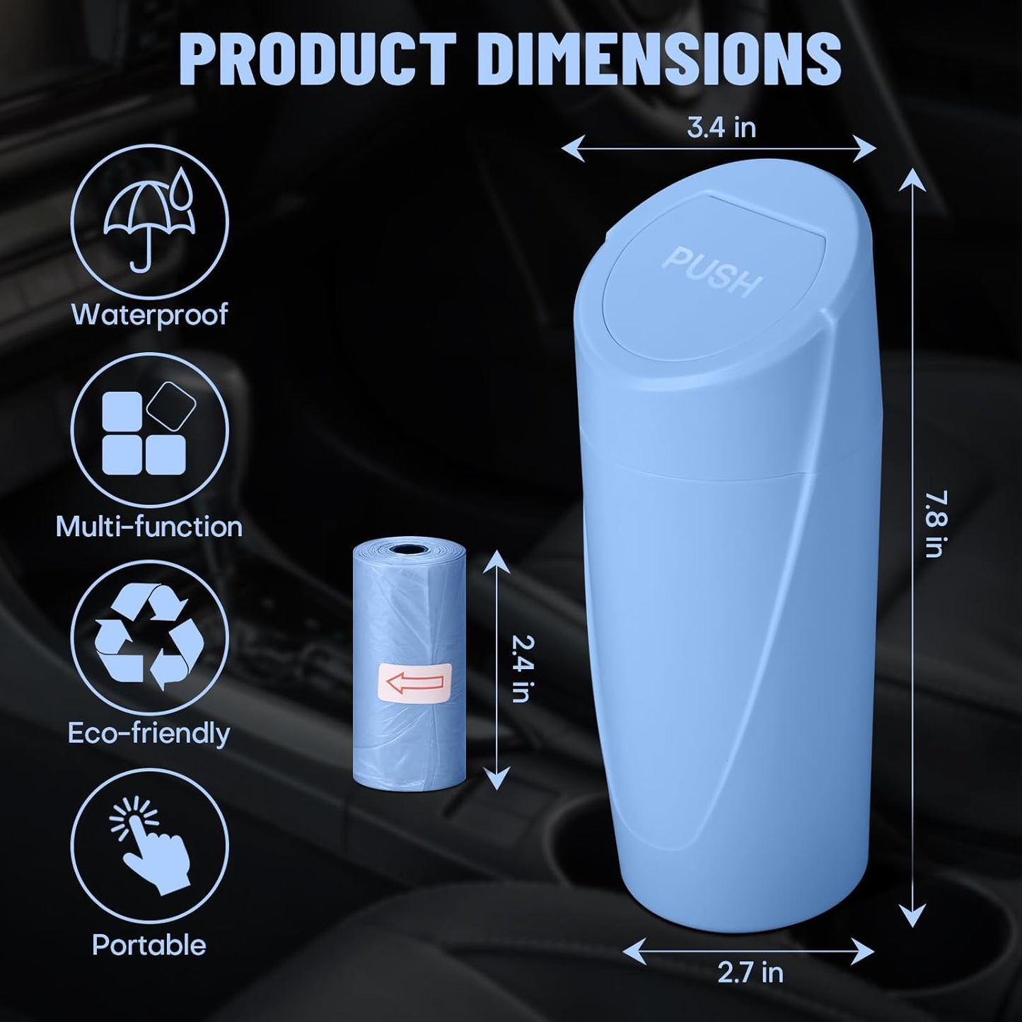Car Trash Can Bin with Lid - Car Garbage Can Cup Holder - Pink Mini Leakproof Vehicle Garbage Bin with 20pcs Trash Bags - Automobile Organizers and Storage for Front Back Seat Accessories