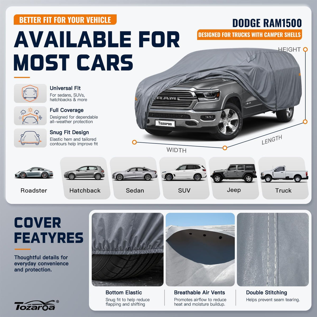 SUV Cover Waterproof All-Weather,Outdoor Full Exterior Automobiles SUV(Length 182-190 inch) with Windshield Sun Shade Universal Fit Toyota RAV4,CRV,Model Y,Q5,Size S2 (See SizeChart)