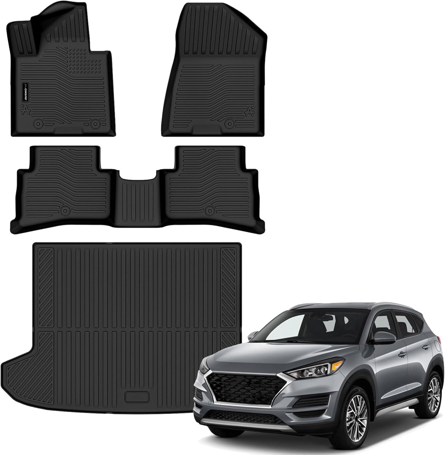 Auxko All Weather Floor Mat & Cargo Mat Fit for 2026 2025 2024 2023 2022 Hyundai Tucson Hybrid(Not PHEV) TPE Liner Tucson Accessory Set All Season Odorless Anti-Slip Floor Liner