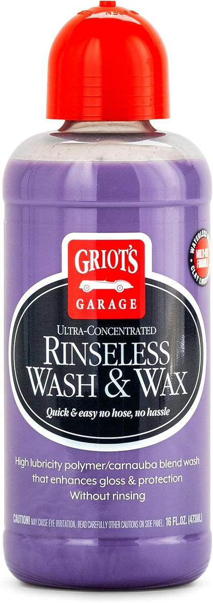 Griot's Garage Rinseless Wash and Wax for Car Cleaning and Detailing, No-Rinse, Waterless Formula For RVs, Boats, Trucks, Motorcycles and More, 10493, 16oz