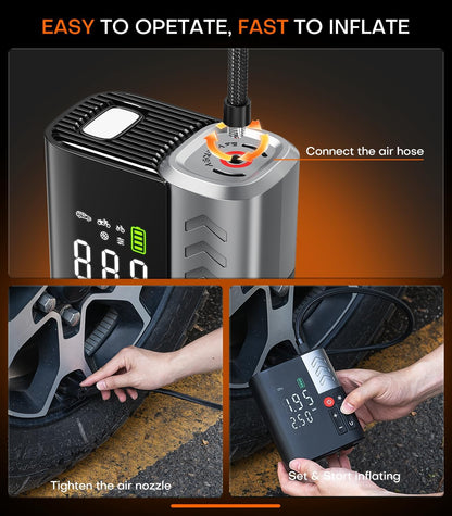 Tire Inflator Portable Air Compressor, SuperBars 3X Faster Air Pump with APP, 160PSI 48LPM Electric Tire Pump with 10400mAh Battery, 45W Faster Charging, Tire Inflator for Car SUV Pickup RV MPV Truck