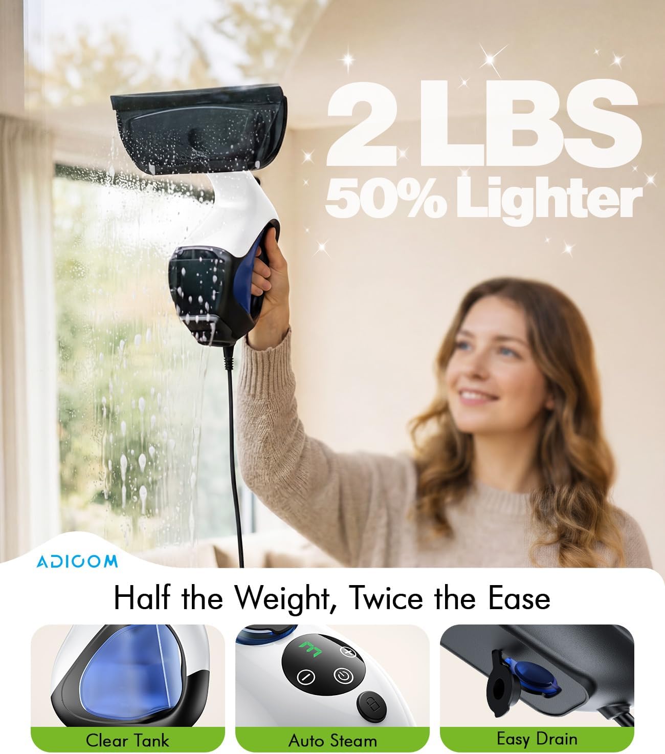 Handheld Steam Cleaner for Home 3s Instant Heat-Up No Need to Wait, Upgrade 2 LB Light Weight Easy Refill Portable Steamer Cleaner for Furniture Couch Grout Walls Kitchenware (White)