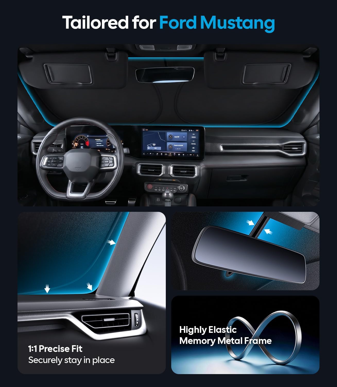 Wigoo Tesla New Model Y Accessories Windshield Sunshade [OEM Design, 100% Sun Blockage] Foldable Heat Insulation Sunshade with Storage Bag, for Model Y 2020~2026 (Juniper), Silver Coating - Colors B