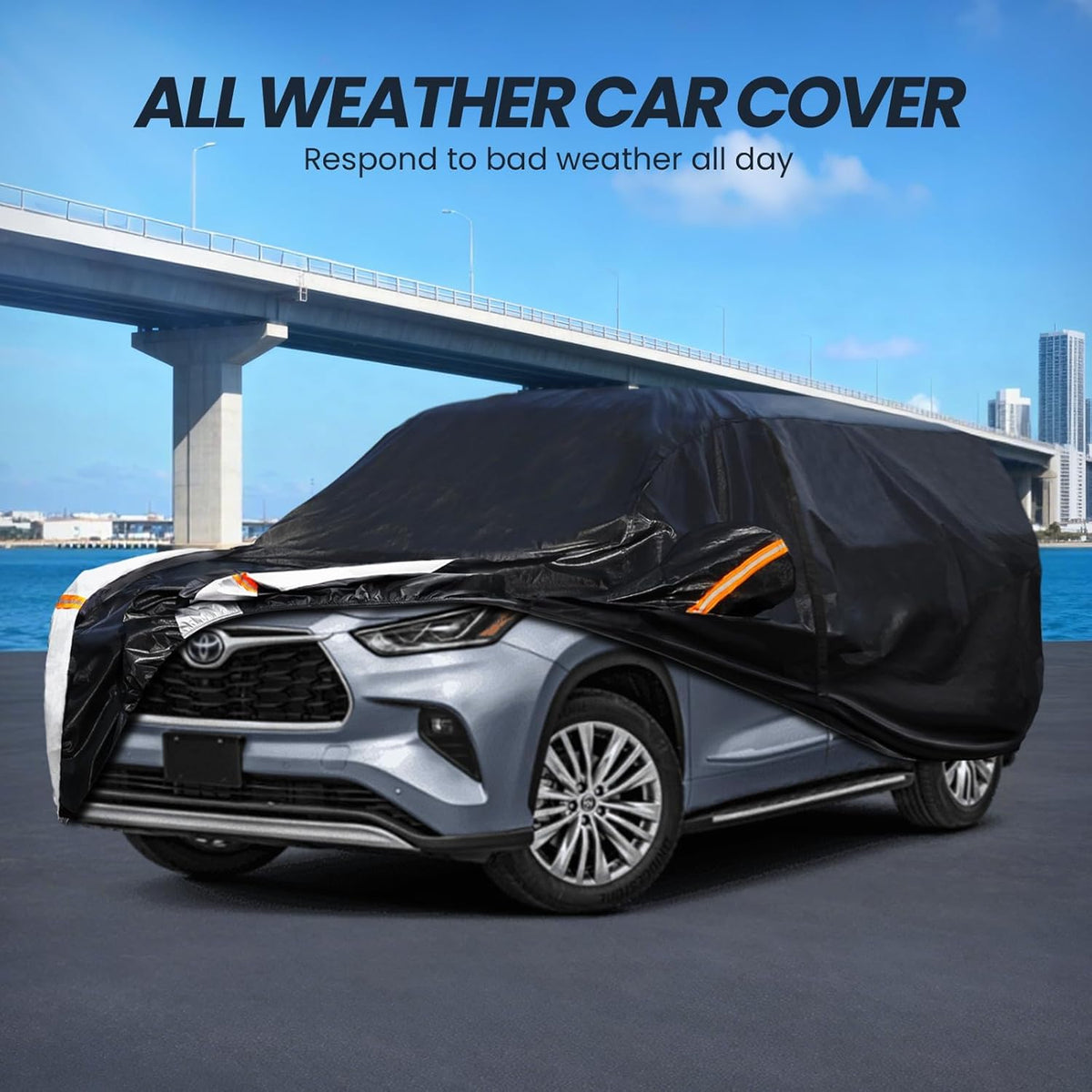 Large SUV Car Cover for Chevy Suburban 100% Waterproof All Weather, Heavy Duty Outdoor Full Exterior Covers Rain Sun Wind UV Protection. - Colors A