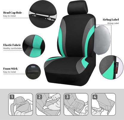 CAR PASS Line Rider Sporty Front Seat Covers,Gray Car Seat Covers Two Front Seats Only, Airbag Compatible,Universal Fit Sedans,Cars,Vans,SUV,Truck(Black and Gray)