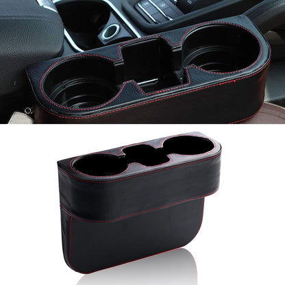 Car Cup Holder, PU Leather Auto Front Seat Organizer, Multifunctional Cup Drink Holders, Gap Filler Storage Box Coin Bucket Console Side Pocket Cell Mobile Phone Holder (Black)