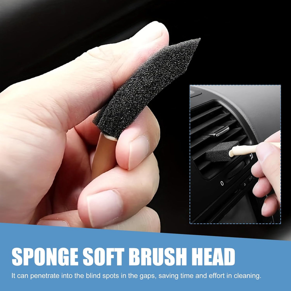 10 PCS Car Interior Detailing Brush, 1.96" Foam Paint Brushes for Car A/C Vent Clean, Soft Duster Detailing Brushes with Long Handle, Universal Interior Cleaning Tool for Cars (Black)