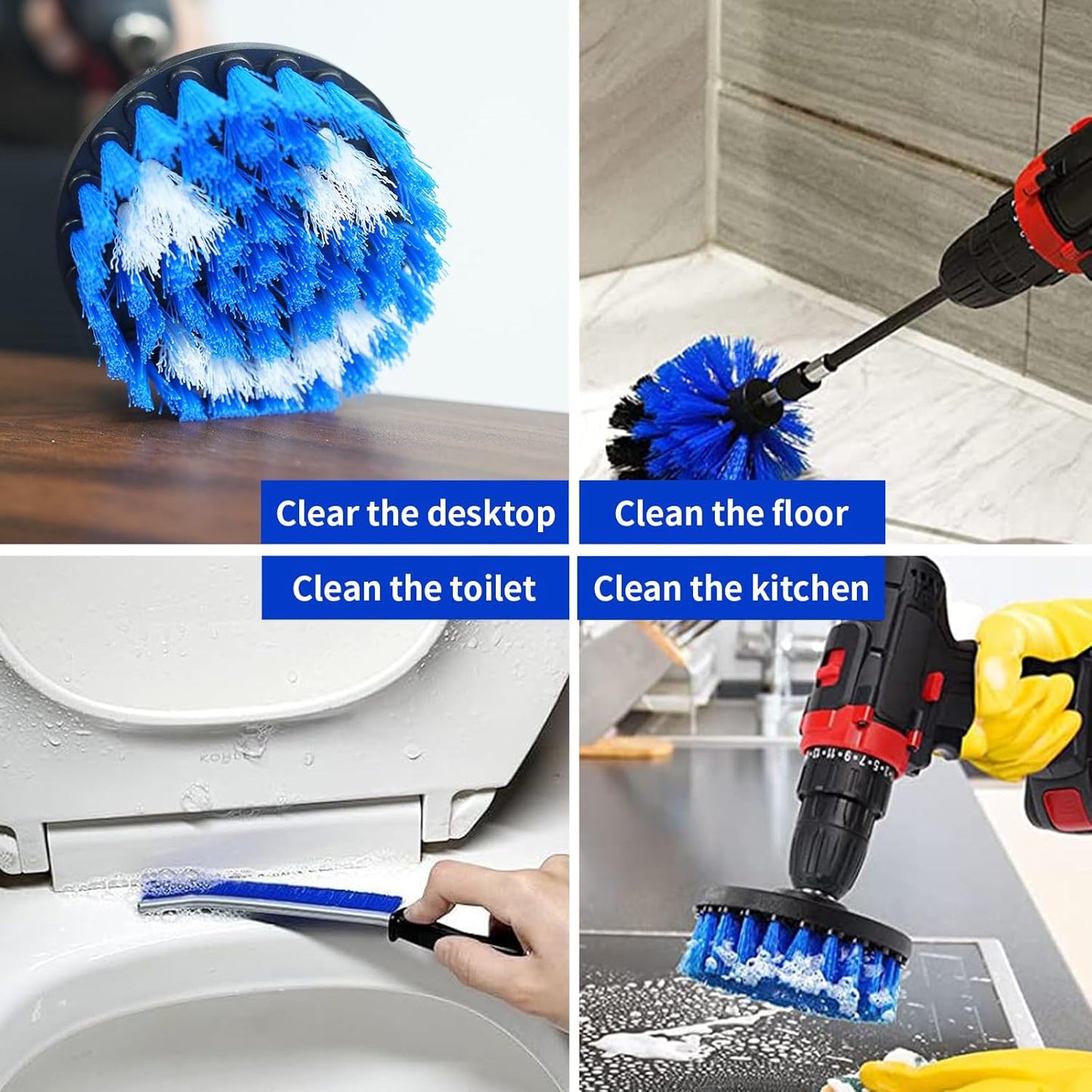10 Pack Drill Brush Attachment Set, Drill Scrubber Brush Kit, Drill Cleaning Brush, Scrub Brush for Grout Floor Tub Shower Bathtub Tile Sink Toilet Bathroom Kitchen Car Yellow