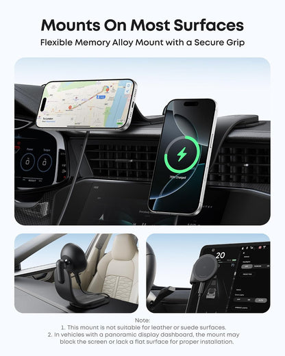 Anker Nano Magnetic Wireless Car Charger, 360° Adjustable Mount Car Charger with Detachable Pad, 15W Qi2 Certified with Alloy Bracket, Fast Charging for iPhone 17/16/15/14/13 Series (Adapter Included)
