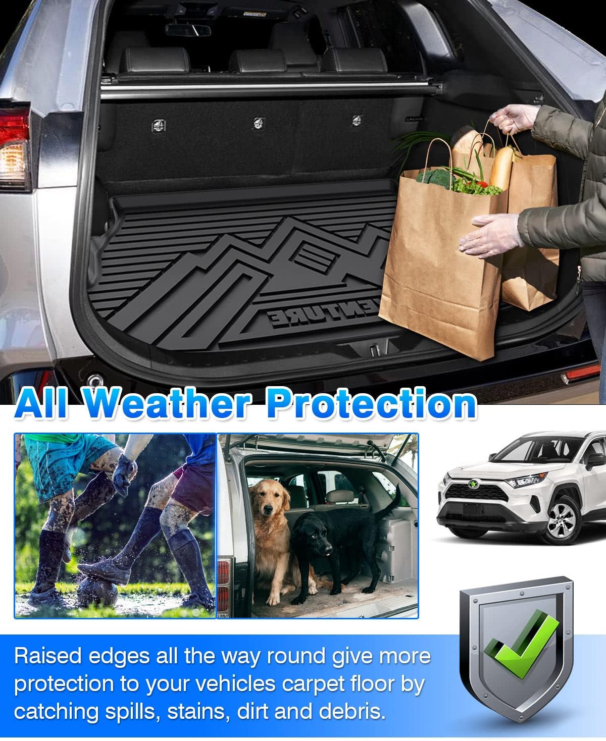 Rav4 Cargo Liner - Trunk Mat for Toyota RAV4 2019-2024 2025, All Weather Cargo Mat for rav4 Accessories, Heavy Duty (Fit for All Models)