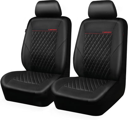 CAR PASS Quilting Leather Seat Cover Two Front Seats Only, Universal Fit Automotive Front Seat Covers Waterproof Deluxe PU Premium Vinyl Luxury for Cars Sedan Van SUV Airbag Compatible 2 Pieces,Black