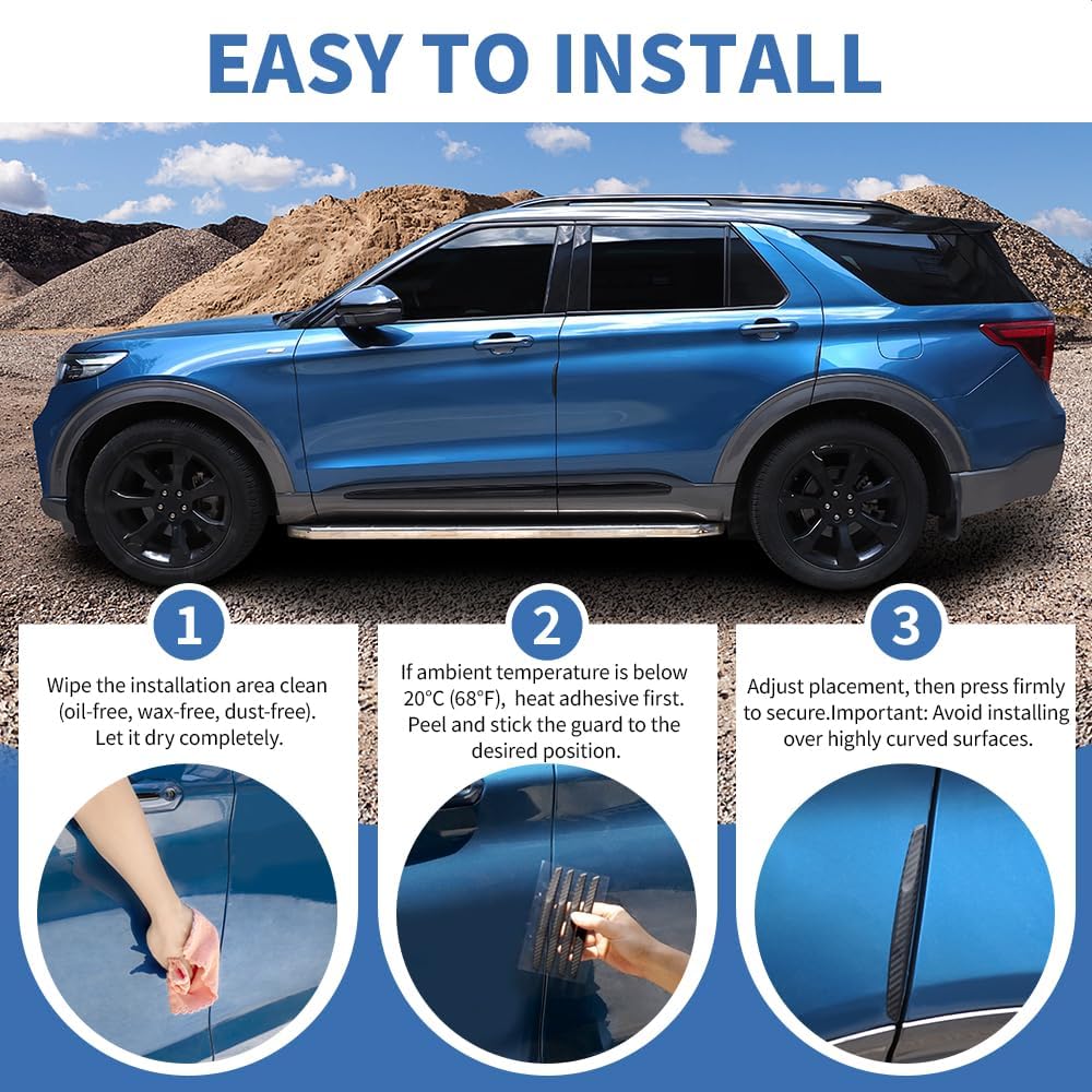 4PCS Car Door Edge Guards Universal 3D Carbon Fiber Texture Anti-Collision Scratch Protector Strips Flexible Silicone Trim with Nano Adhesive for Sedan SUV Truck Black