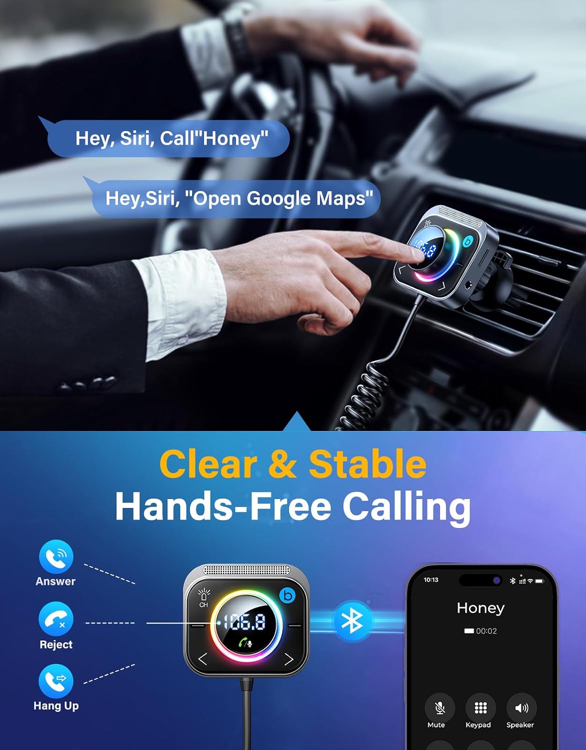 JOYROOM 96W FM Transmitter Bluetooth 6.0 Car Adapter Aux with 3 Charging Ports【PD 60W & 2 * 18W】【Air Vent Installation for Safe】 Deep HiFi Bass Player Wireless Radio Fun Car Accessories Gift Set