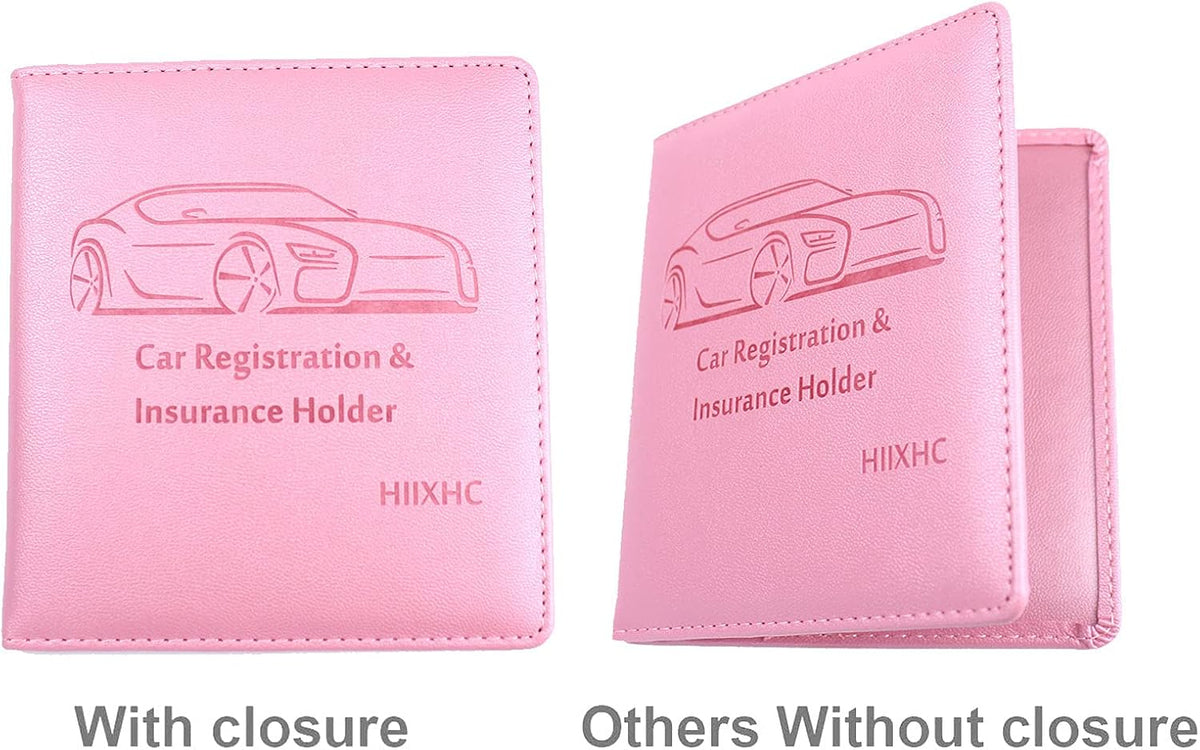 Car Registration and Insurance Card Holder - Leather Vehicle Glove Box Automobile Documents Paperwork Wallet Case Organizer for ID, Driver's License, Key, Cards - Car Accessories for Women&Men