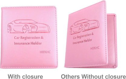 Car Registration and Insurance Card Holder - Leather Vehicle Glove Box Automobile Documents Paperwork Wallet Case Organizer for ID, Driver's License, Key, Cards - Car Accessories for Women&Men