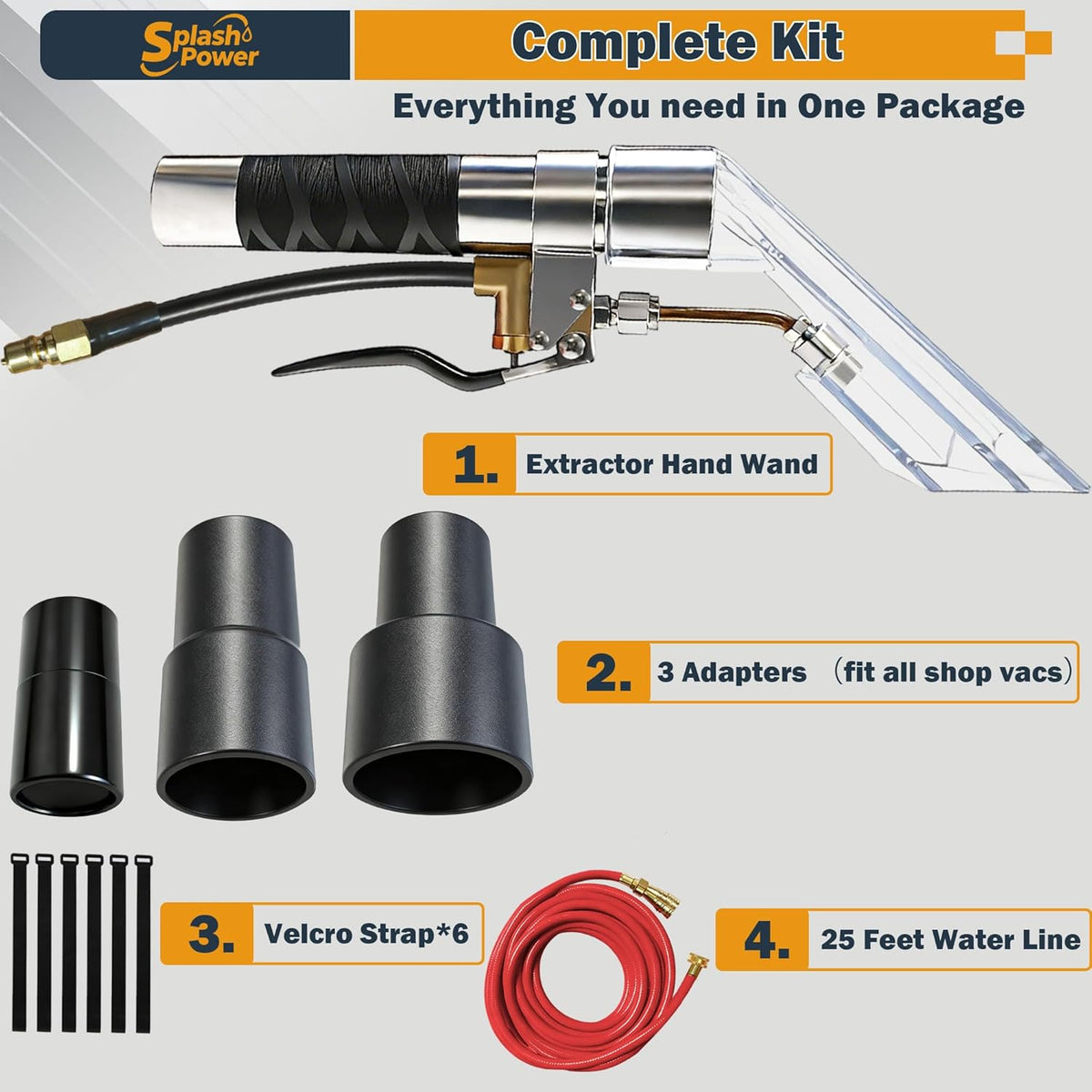 Shop Vac Extractor Attachment Kit for Wet/Dry Vacuum, Universal Hose Adapter for Carpet Upholstery Cleaning & Auto Detailing