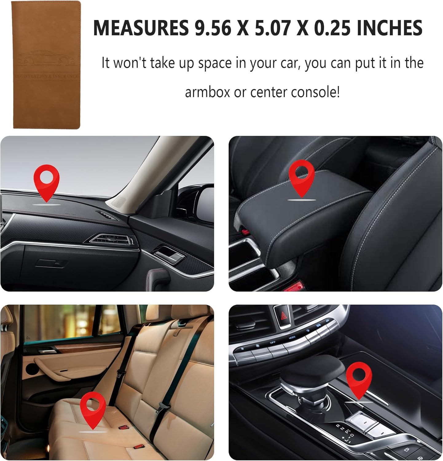 Car Registration and Insurance Holder,PU Leather Car Glove Box Organizer Car Document Holder for ID,Driver's License,Universal Car Organizer Car Accessories for Women/Men (Red)