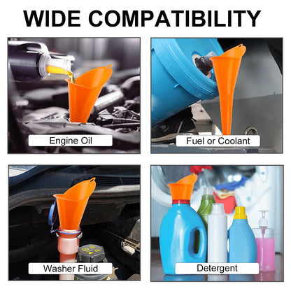 3-Pack Long-Neck Oil Funnels, 11" Multi-Purpose Funnels for Automotive & Motorcycle Use – Reusable Funnel for Oil, Gas & Transmission Fluid (Orange&Blue&Black)