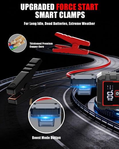 Jump Starter, Battery Jumper Starter Portable, Car Battery Jump Starter with 3 Modes Flashlight, Compass, Power Bank and Jumper Cable