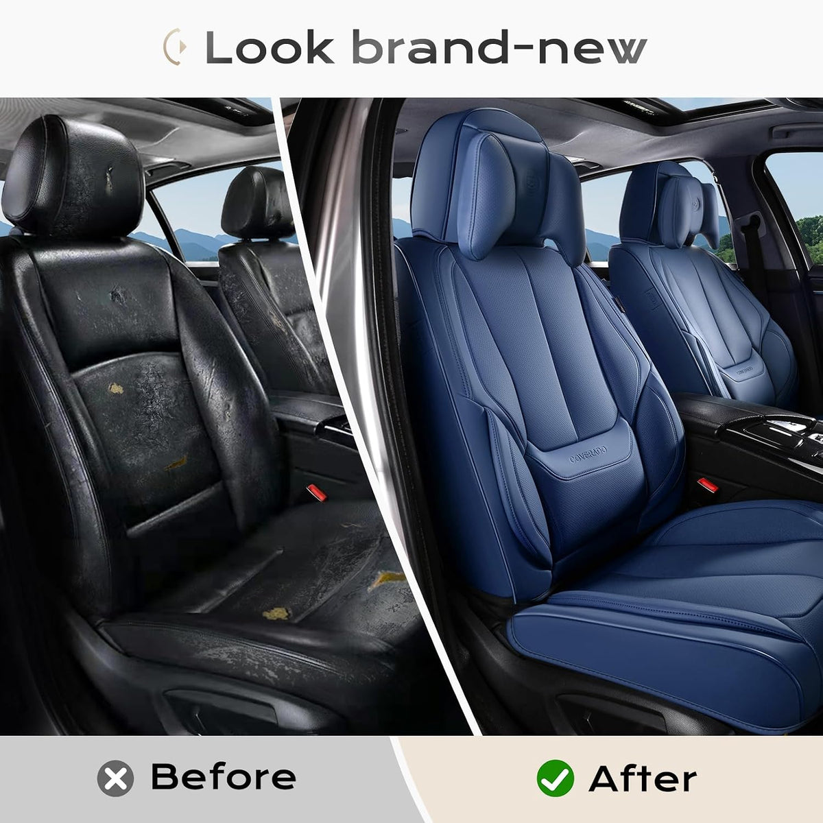 Coverado Seat Covers Full Set, Black Seat Covers for Cars 5 Seats, Car Seat Protector, Waterproof Nappa Leather Car Seat Cushion, Front and Rear Car Seat Cover Fit for Most Sedans SUV Pick-up Truck - Colors A