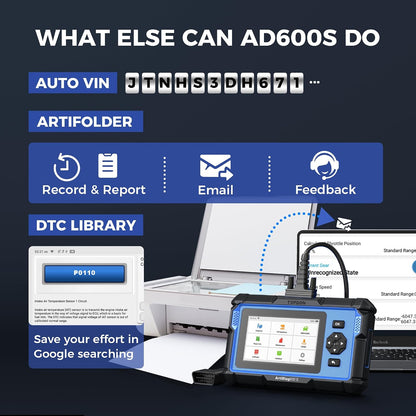 OBD2 Scanner TOPDON AD600S Scan Tool, Code Reader, Diagnostics Scanner for ABS/SRS/AT/Engine, 9 Reset Services, CAN-FD, Oil/Brake/BMS/SAS/DPF/TPMS/ETS Reset/ABS Bleeding/Injector Coding, Free Upgrade