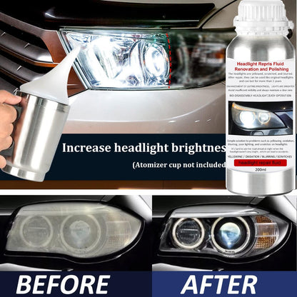 Car Headlight Restoration Kit, Auto Headlight Lens Polish Repair Kit Atomizing Cup Headlight Vapor Renovation Tool with 200ml Liquid for Repair of Scratch,Yellowed, Haze, Oxidized, Cracked Headlights