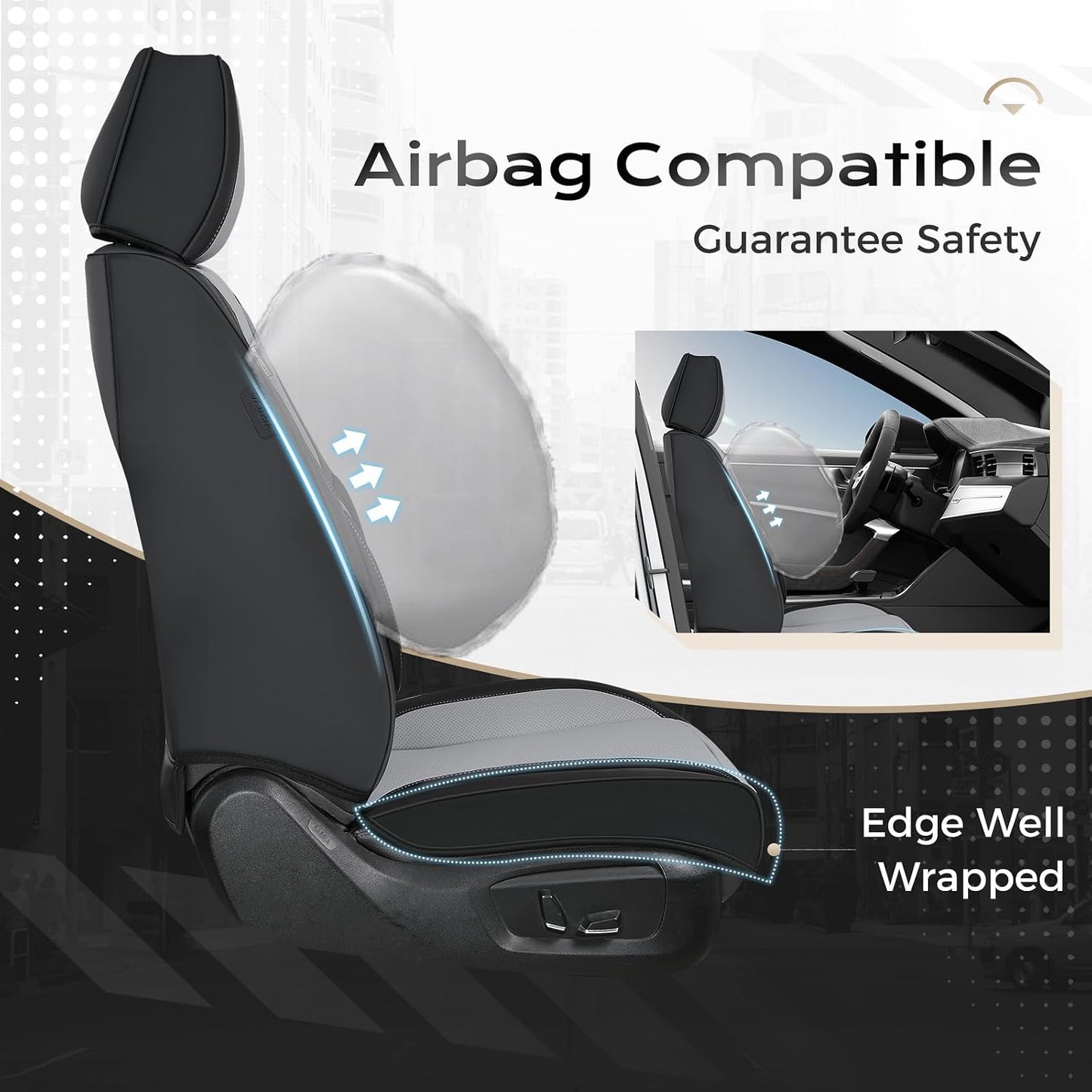 Coverado Seat Covers Full Set, Black Seat Covers for Cars 5 Seats, Car Seat Protector, Waterproof Nappa Leather Car Seat Cushion, Front and Rear Car Seat Cover Fit for Most Sedans SUV Pick-up Truck - Colors A